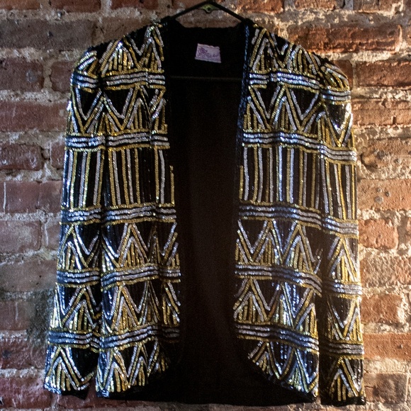 Jackets & Blazers - Vintage '80s Sequin Blazer with Shoulder Pads